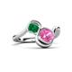 3 - Nerida 1.57 ctw Cushion Shape Created Pink Sapphire & Princess Shape Created Emerald Women Toi Et Moi Wave Engagement Ring 