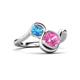 3 - Nerida 1.60 ctw Cushion Shape Created Pink Sapphire & Princess Shape Blue Topaz Women Toi Et Moi Wave Engagement Ring 