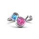 1 - Nerida 1.60 ctw Cushion Shape Created Pink Sapphire & Princess Shape Blue Topaz Women Toi Et Moi Wave Engagement Ring 