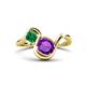1 - Nerida 1.12 ctw Cushion Shape Amethyst and Princess Shape Created Emerald Women Toi Et Moi Wave Engagement Ring 