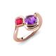 4 - Nerida 1.12 ctw Cushion Shape Amethyst and Princess Shape Created Ruby Women Toi Et Moi Wave Engagement Ring 