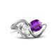 1 - Velona 2.05 ctw IGI Certified Oval Shape Lab Grown Diamond (8.5 x 6 mm) and Cushion Shape Amethyst (6 mm) Women Toi Et Moi Wave Engagement Ring 