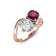 3 - Velona 2.40 ctw IGI Certified Oval Shape Lab Grown Diamond (8.5 x 6 mm) and Cushion Shape Rhodolite Garnet (6 mm) Women Toi Et Moi Wave Engagement Ring 