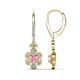 1 - Naira Fine Unseen 1.00 ctw Oval Shape Pink Sapphire accented Round & Baguette Natural Diamond Floral Dangle Earrings 