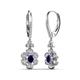 3 - Naira Fine Unseen 1.00 ctw Oval Shape Blue Sapphire accented Round & Baguette Natural Diamond Floral Dangle Earrings 