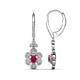 1 - Naira Fine Unseen 1.00 ctw Oval Shape Ruby accented Round & Baguette Natural Diamond Floral Dangle Earrings 