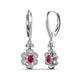 3 - Naira Fine Unseen 1.00 ctw Oval Shape Ruby accented Round & Baguette Natural Diamond Floral Dangle Earrings 