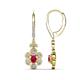 1 - Naira Fine Unseen 1.00 ctw Oval Shape Ruby accented Round & Baguette Natural Diamond Floral Dangle Earrings 