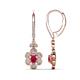 1 - Naira Fine Unseen 1.00 ctw Oval Shape Ruby accented Round & Baguette Natural Diamond Floral Dangle Earrings 