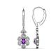 1 - Naira Fine Unseen 0.90 ctw Oval Shape Amethyst accented Round & Baguette Natural Diamond Floral Dangle Earrings 