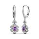 3 - Naira Fine Unseen 0.90 ctw Oval Shape Amethyst accented Round & Baguette Natural Diamond Floral Dangle Earrings 
