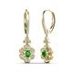3 - Naira Fine Unseen 0.95 ctw Oval Shape Green Garnet accented Round & Baguette Natural Diamond Floral Dangle Earrings 