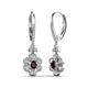 3 - Naira Fine Unseen 0.75 ctw Oval Shape Red Garnet accented Round & Baguette Natural Diamond Floral Dangle Earrings 