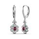 3 - Naira Fine Unseen 0.75 ctw Oval Shape Rhodolite Garnet accented Round & Baguette Natural Diamond Floral Dangle Earrings 