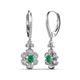 3 - Naira Fine Unseen 0.90 ctw Oval Shape Emerald accented Round & Baguette Natural Diamond Floral Dangle Earrings 