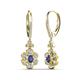 3 - Naira Fine Unseen 0.90 ctw Oval Shape Iolite accented Round & Baguette Natural Diamond Floral Dangle Earrings 