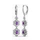 3 - Nysa Fine Unseen 1.80 ctw Double Floral Drop Oval Shape Amethyst accented Round & Baguette Natural Diamond Dangle Earrings 