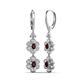 3 - Nysa Fine Unseen 1.95 ctw Double Floral Drop Oval Shape Red Garnet accented Round & Baguette Natural Diamond Dangle Earrings 