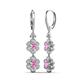 3 - Nysa Fine Unseen 2.00 ctw Double Floral Drop Oval Shape Pink Sapphire accented Round & Baguette Natural Diamond Dangle Earrings 