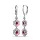 3 - Nysa Fine Unseen 2.15 ctw Double Floral Drop Oval Shape Ruby accented Round & Baguette Natural Diamond Dangle Earrings 