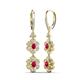 3 - Nysa Fine Unseen 2.15 ctw Double Floral Drop Oval Shape Ruby accented Round & Baguette Natural Diamond Dangle Earrings 