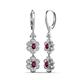 3 - Nysa Fine Unseen 1.95 ctw Double Floral Drop Oval Shape Rhodolite Garnet accented Round & Baguette Natural Diamond Dangle Earrings 