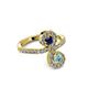 3 - Raene Blue Sapphire and Aquamarine with Side Diamonds Bypass Ring 
