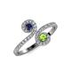 4 - Raene Blue Sapphire and Peridot with Side Diamonds Bypass Ring 