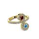 4 - Raene Ruby and Blue Topaz with Side Diamonds Bypass Ring 