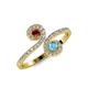 5 - Raene Ruby and Blue Topaz with Side Diamonds Bypass Ring 
