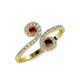 5 - Raene Ruby and Red Garnet with Side Diamonds Bypass Ring 