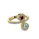 4 - Raene Ruby and Aquamarine with Side Diamonds Bypass Ring 