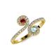 5 - Raene Ruby and Aquamarine with Side Diamonds Bypass Ring 