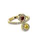 4 - Raene Ruby and Yellow Sapphire with Side Diamonds Bypass Ring 