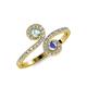 4 - Raene Aquamarine and Tanzanite with Side Diamonds Bypass Ring 