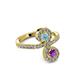 3 - Raene Aquamarine and Amethyst with Side Diamonds Bypass Ring 