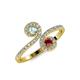 4 - Raene Aquamarine and Ruby with Side Diamonds Bypass Ring 