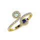 4 - Raene Aquamarine and Blue Sapphire with Side Diamonds Bypass Ring 