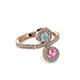 4 - Raene Aquamarine and Pink Sapphire with Side Diamonds Bypass Ring 