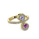 3 - Raene Tanzanite and Amethyst with Side Diamonds Bypass Ring 