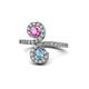 1 - Raene Pink Sapphire and Blue Topaz with Side Diamonds Bypass Ring 