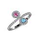 4 - Raene Pink Sapphire and Blue Topaz with Side Diamonds Bypass Ring 