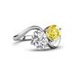 4 - Velona 2.53 ctw IGI Certified Oval Shape Lab Grown Diamond (8.5 x 6 mm) and Cushion Shape Created Yellow Sapphire (6 mm) Women Toi Et Moi Wave Engagement Ring 