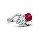 4 - Velona 2.53 ctw IGI Certified Oval Shape Lab Grown Diamond (8.5 x 6 mm) and Cushion Shape Created Ruby (6 mm) Women Toi Et Moi Wave Engagement Ring 