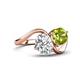 4 - Velona 2.30 ctw IGI Certified Oval Shape Lab Grown Diamond (8.5 x 6 mm) and Cushion Shape Peridot (6 mm) Women Toi Et Moi Wave Engagement Ring 