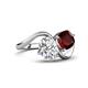 4 - Velona 2.40 ctw IGI Certified Oval Shape Lab Grown Diamond (8.5 x 6 mm) and Cushion Shape Red Garnet (6 mm) Women Toi Et Moi Wave Engagement Ring 