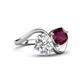 4 - Velona 2.40 ctw IGI Certified Oval Shape Lab Grown Diamond (8.5 x 6 mm) and Cushion Shape Rhodolite Garnet (6 mm) Women Toi Et Moi Wave Engagement Ring 