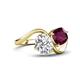 4 - Velona 2.40 ctw IGI Certified Oval Shape Lab Grown Diamond (8.5 x 6 mm) and Cushion Shape Rhodolite Garnet (6 mm) Women Toi Et Moi Wave Engagement Ring 
