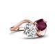 4 - Velona 2.40 ctw IGI Certified Oval Shape Lab Grown Diamond (8.5 x 6 mm) and Cushion Shape Rhodolite Garnet (6 mm) Women Toi Et Moi Wave Engagement Ring 