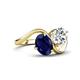 4 - Velona 2.55 ctw Oval Shape Created Blue Sapphire (8 x 6 mm) and IGI Certified Cushion Shape Lab Grown Diamond (6 mm) Women Toi Et Moi Wave Engagement Ring 